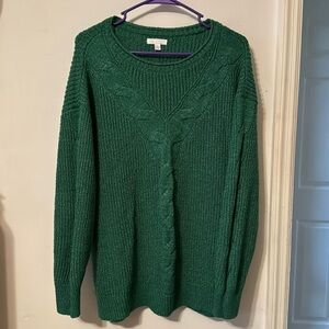 Lauren Conrad green knit sweater with subtle silver sparkle thread